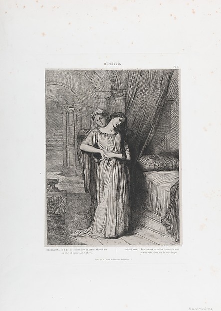 Théodore Chassériau, "If I do die before thee, pr'ythee shroud me in one of those same sheets": plate 8 from Othello (Act 4, Scene 3)