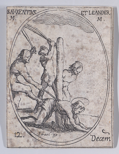 Jacques Callot, S. Maxence et S. Léandre (St. Maxentius and St. Leander), December 12th, from "Les Images De Tous Les Saincts et Saintes de L'Année" (Images of All of the Saints and Religious Events of the Year)