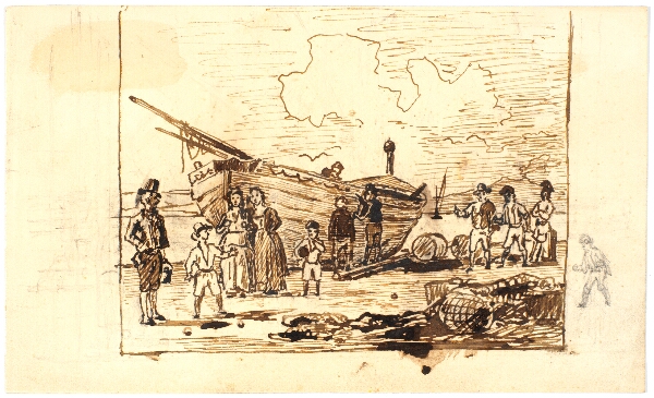 Martinus Rørbye, Italiensk strandscene med fiskere og båd