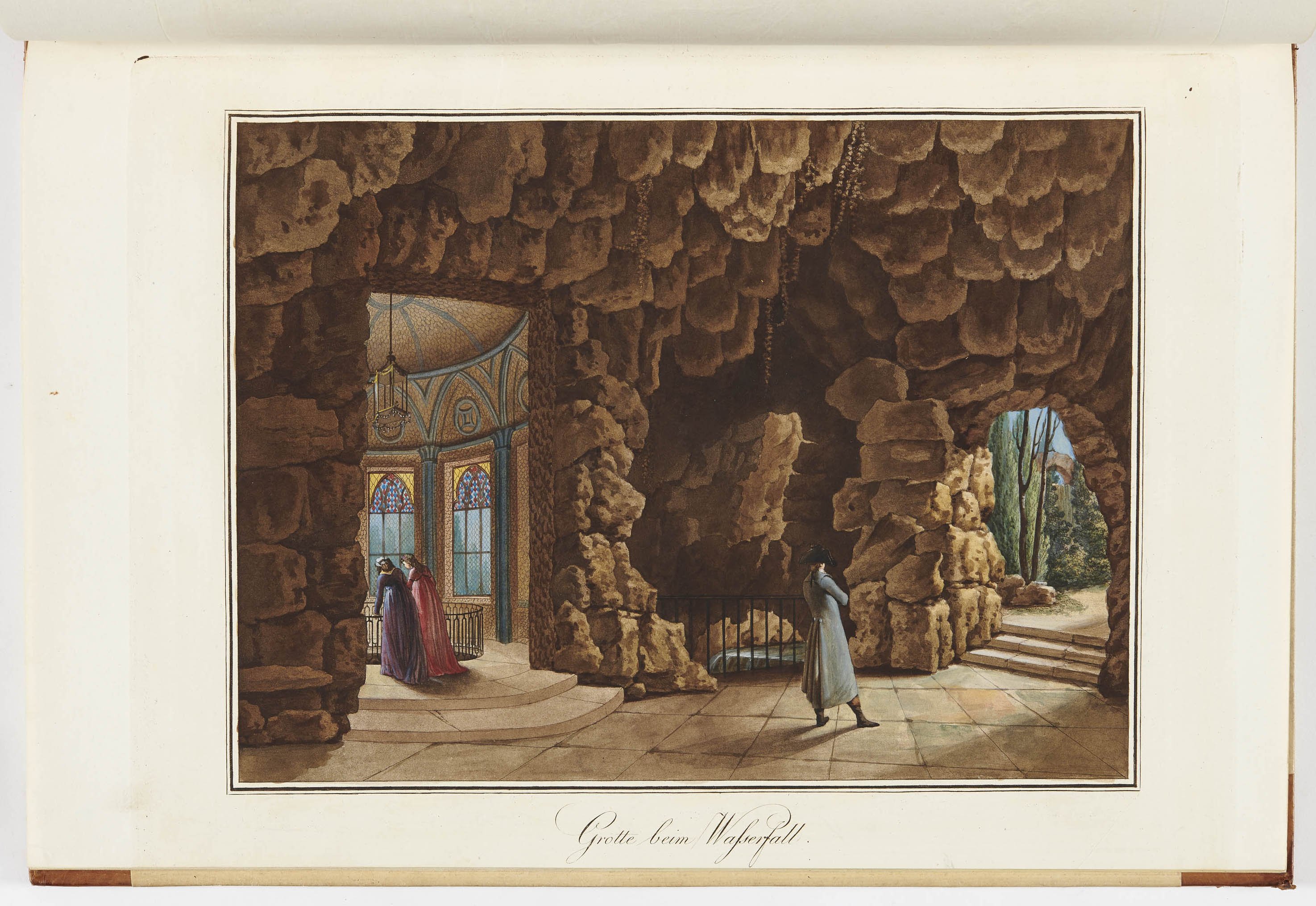 Viktor Heideloff, "Grotte beim Wasserfall" in Hohenheim