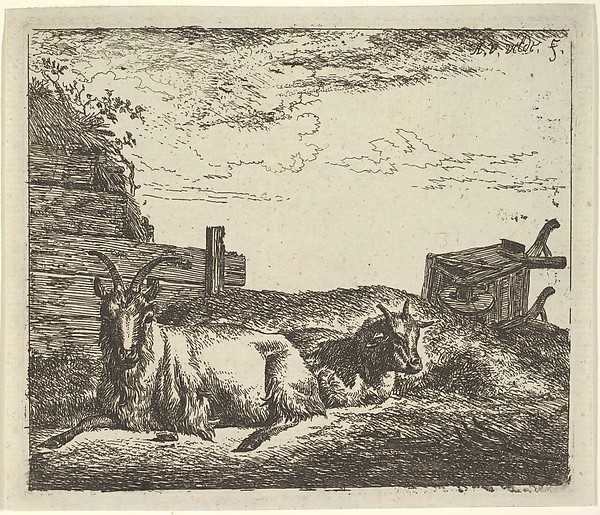 Adriaen van de Velde, Recumbent Goats, plate 10 from "Different Animals"