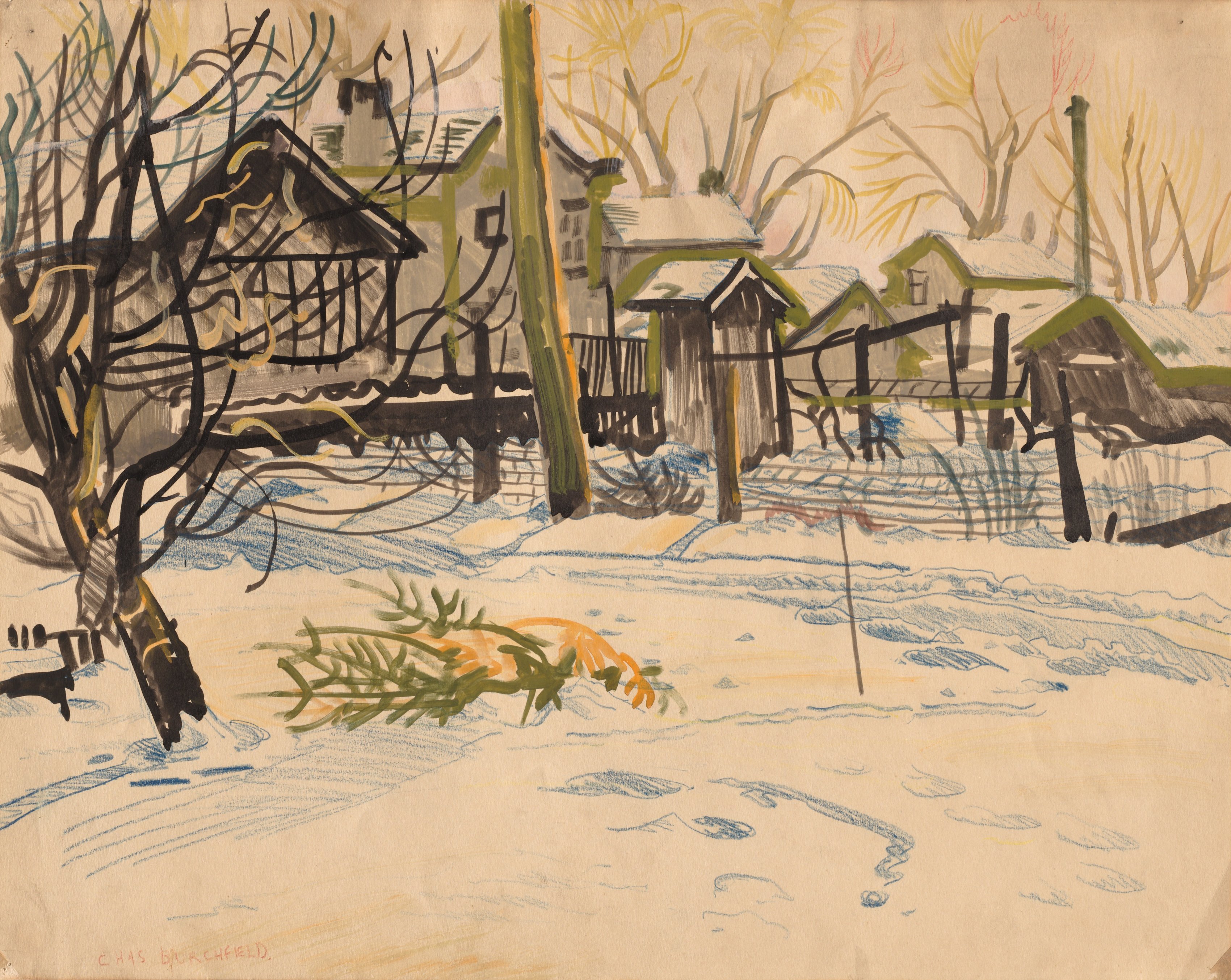 Charles Burchfield, Backyards in Winter (Castoff Christmas Tree)