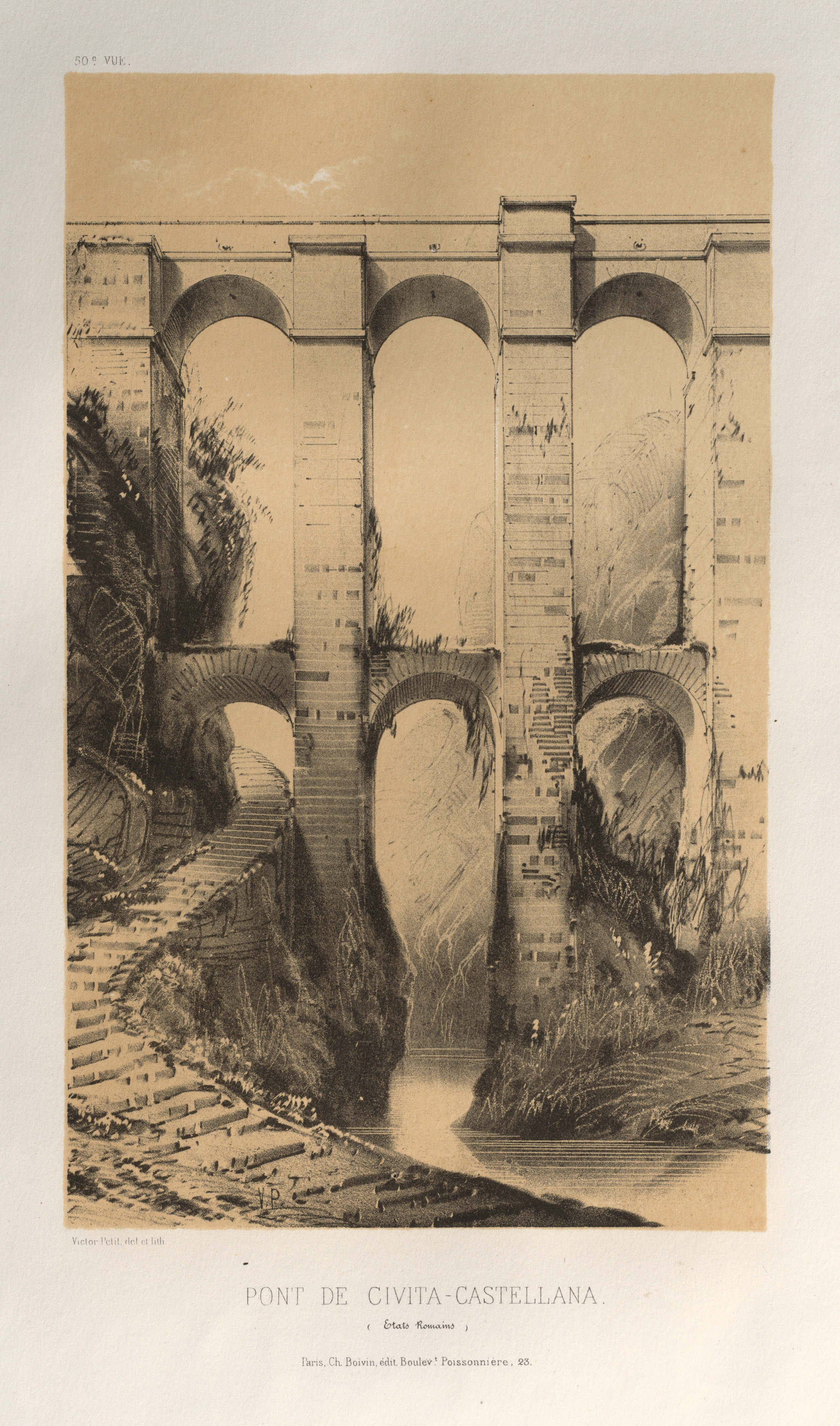 Victor Petit, Architecture Pittoresque ou Monuments des XVeme. Et XVIeme. Siecles: Chateaux de France des XV et XVI Siecles: Pl. 50, Pont De Civita-Castellana (Etats Romains)