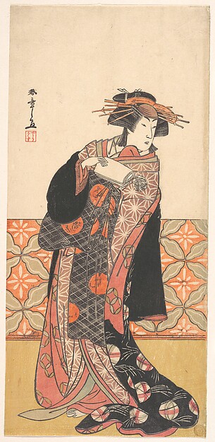 Katsukawa Shunshō　勝川春章, Nakamura Riko as Richly Clad Courtesan Standing in a Room