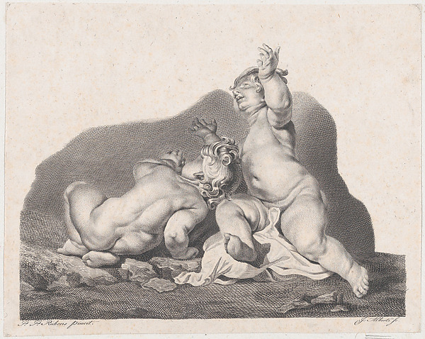 Anonymous, Two children lying on the ground, one seen from behind