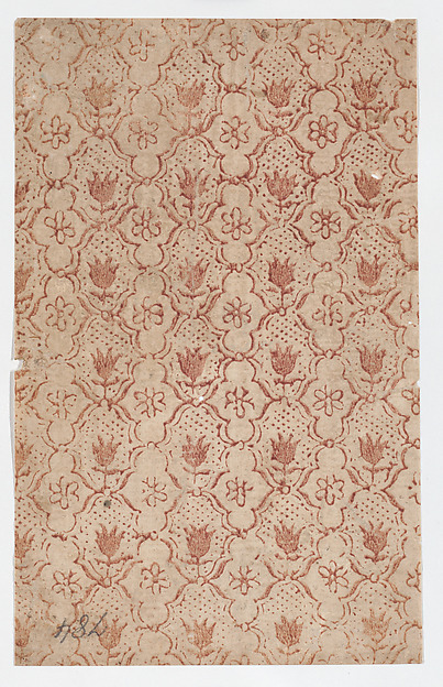 Anonymous, Sheet with overall lattice pattern with flowers