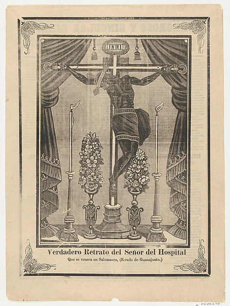 Anonymous, Broadsheet relating to Our Lord of the Hospital (Salamanca, Guanajuato) on a crucifix on an altar