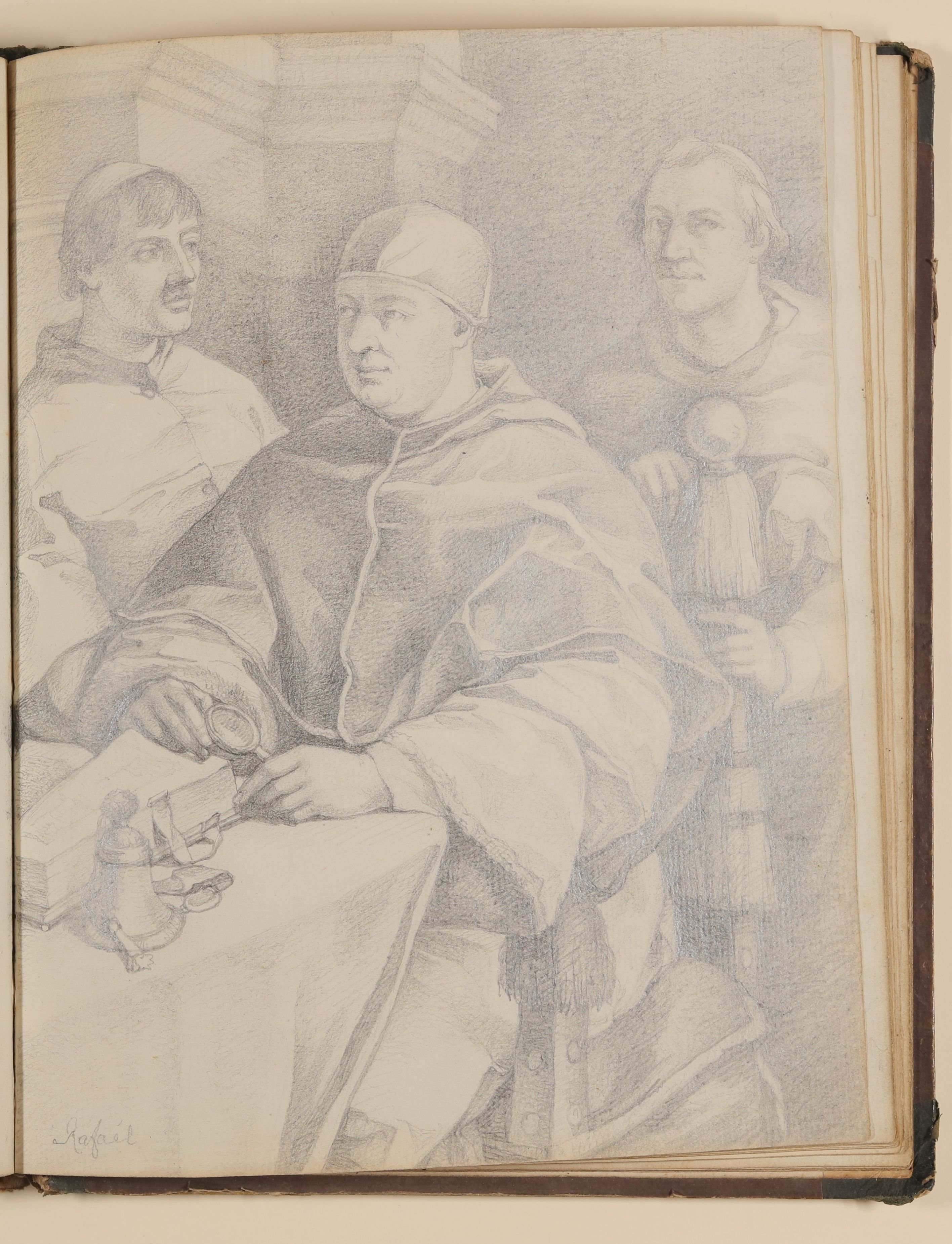 Louis Thomassin, Papst Leo X. (Giovanni de' Medici) mit zwei Kardinälen, Kopie nach Raffael [aus einem Skizzenbuch von unbekannter Hand, evtl. des Louis Thomassin]