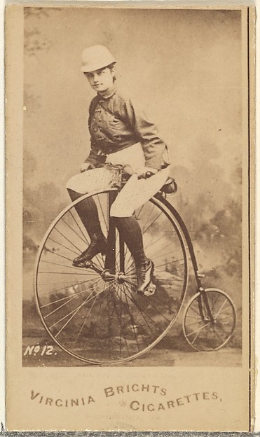 Allen & Ginter, Card 12, from the Girl Cyclists series (N49) for Virginia Brights Cigarettes