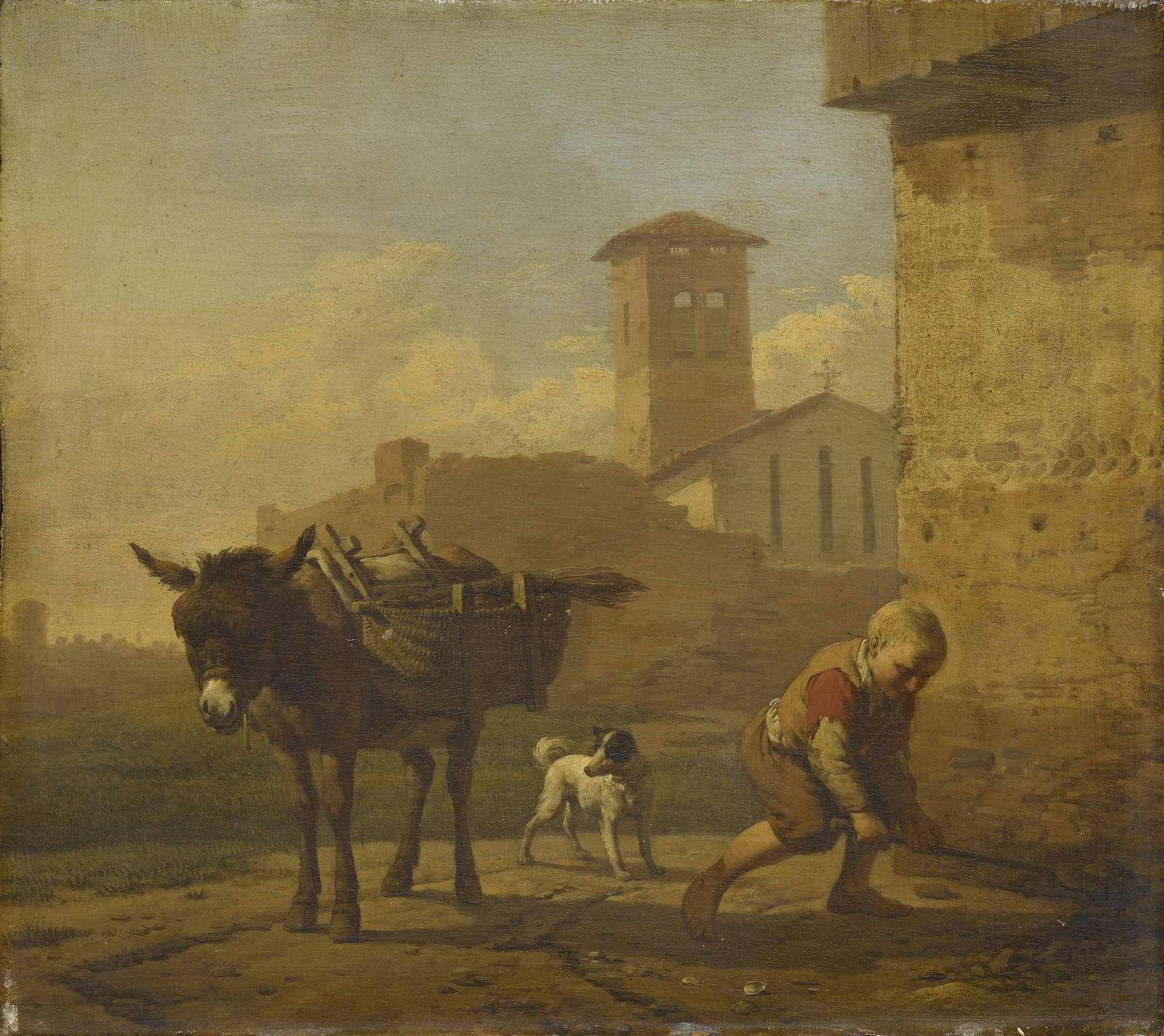 Karel Dujardin, A Boy Loading an Ass in an Italian Village Street