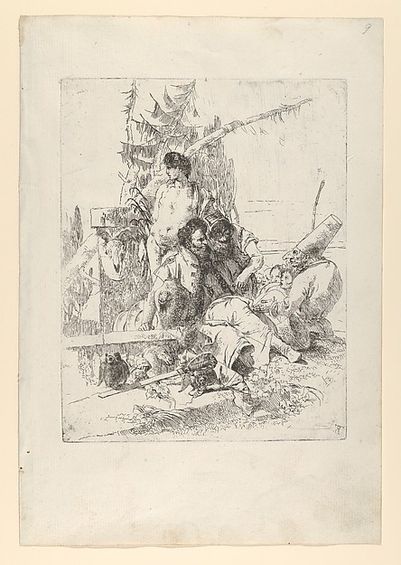 Giovanni Battista Tiepolo, Two Figures Attentive to Punchinello, with Others, from the Scherzi