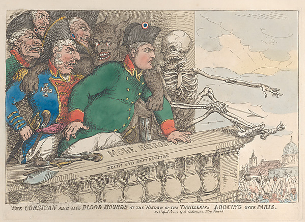 Thomas Rowlandson, The Corsican and His Bloodhounds at the Window of the Thuilleries Looking Over Paris
