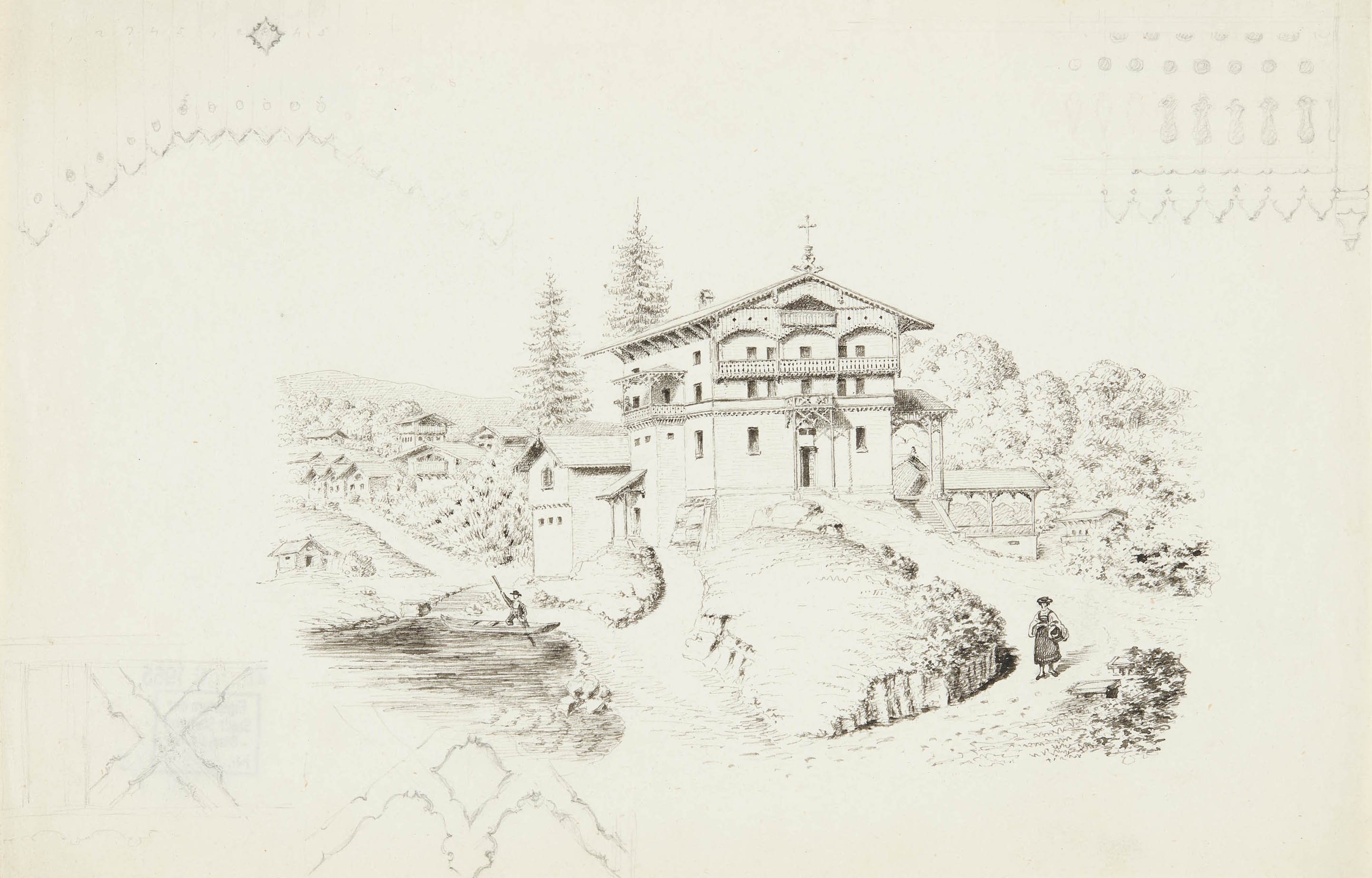 Verlag der G. Ebner'schen Kunsthandlung, Entwurf zu "Skizzen zu ländlichen Gebäuden unter Benützung des Gebirgsstyls von J. E. Zeller, Architekt. Verlag der Georg Ebnerschen Kunsthandlung Stuttgart 1851"