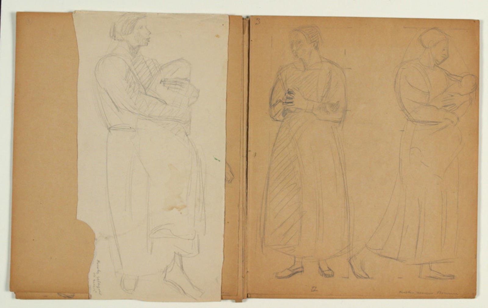 Niels Larsen Stevns, Kvinde med et barn i favnen og kvinde med foldede hænder. Studier til "Kristus velsigner børnene" (1937-38)