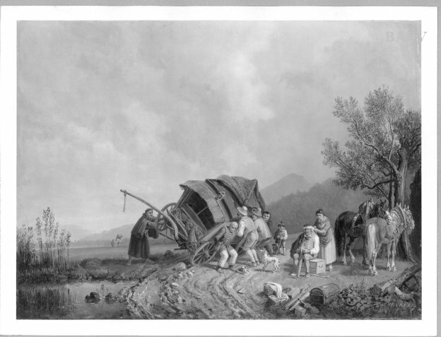 Heinrich Bürkel, Umgefallener Bierwagen im Gebirge