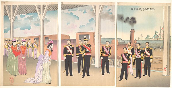 Kobayashi Kiyochika, Triumphant Arrival of the Emperor at Shinbashi Station