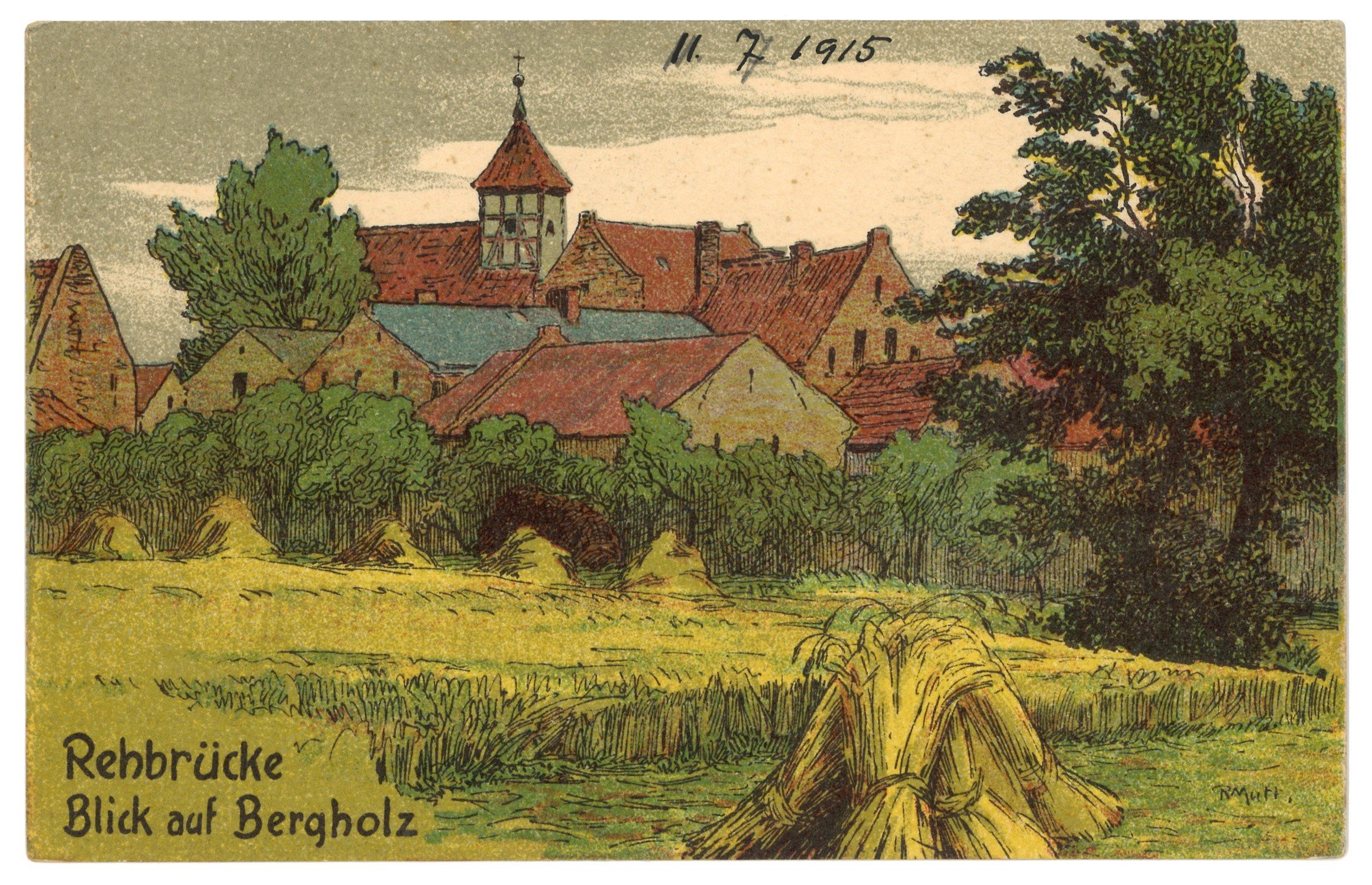 Richard Muth (Maler), Bergholz-Rehbrücke: Blick auf Bergholz (Zeichnung von Richard Muth)