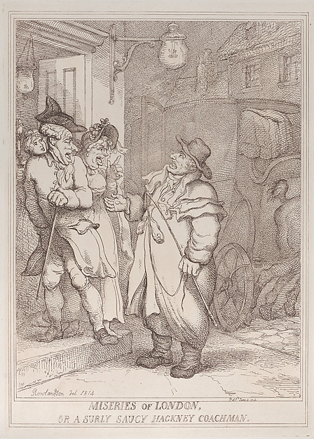 Thomas Rowlandson, Miseries of London, or a Surly Saucy Hackney Coachman