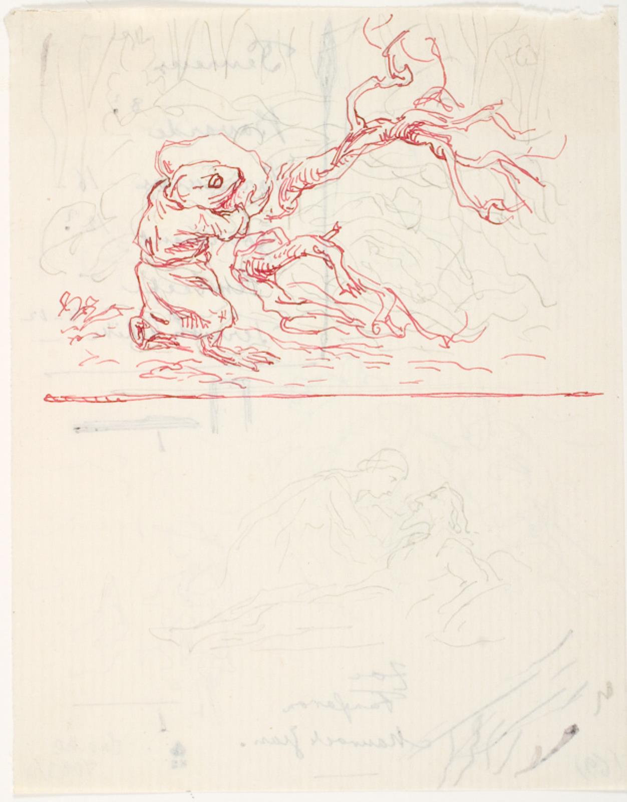 Lorenz Frølich, To illustrationsudkast til H.C. Andersen, "Dynd-Kongens Datter"