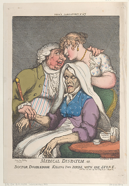Thomas Rowlandson, Medical Dispatch or Doctor Doubledose Killing Two Birds with One Stone