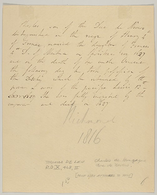 Thomas de Leu, Charles de Gonzague, Duc de Nevers, attached letter