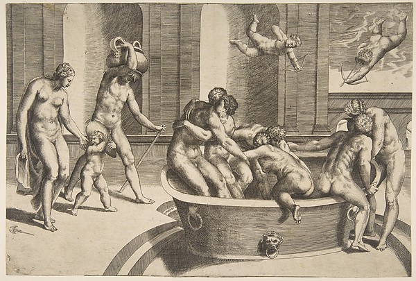 Giulio Bonasone, Men and women bathing, some embracing