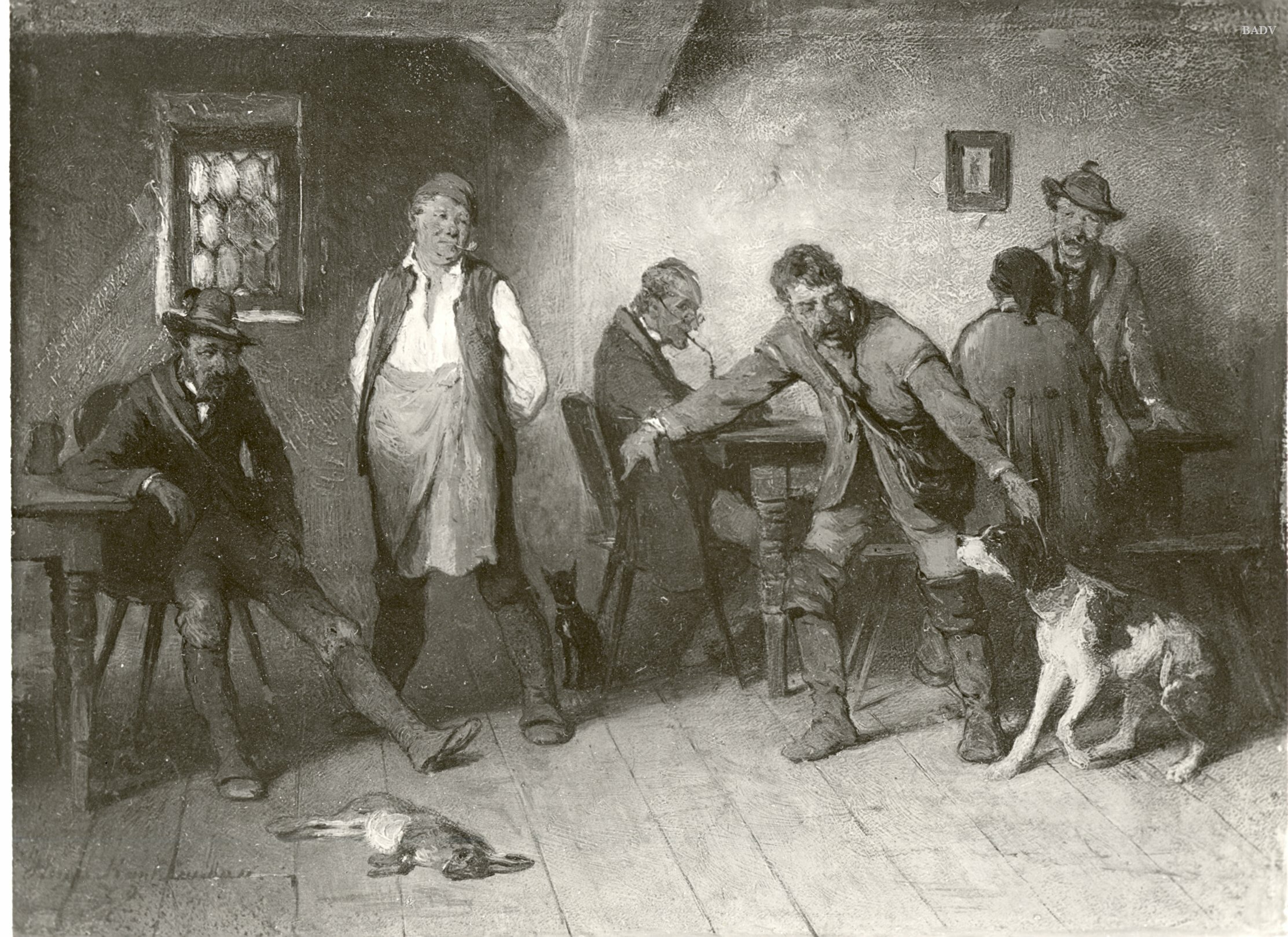 Hugo Kauffmann, Jäger mit Hund im Wirtshaus